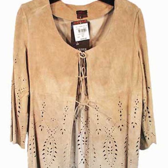 SHIRT, SUEDE CUT-WORK, MISSES X-SMALL, WHEAT COLOUR, DANIER LEATHER, BELL SLEEVE - Picture 1 of 6